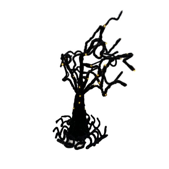 Halloween 19" Tall Fuzzy Light Up Black Spooky Tree Adjustable Branches - Picture 1 of 8